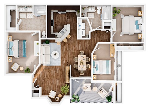 Floor plan for 3 beds, 2 baths, 1220 sqft